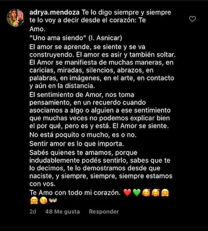El posteo de Adrya Mendoza, mamá de la cantante