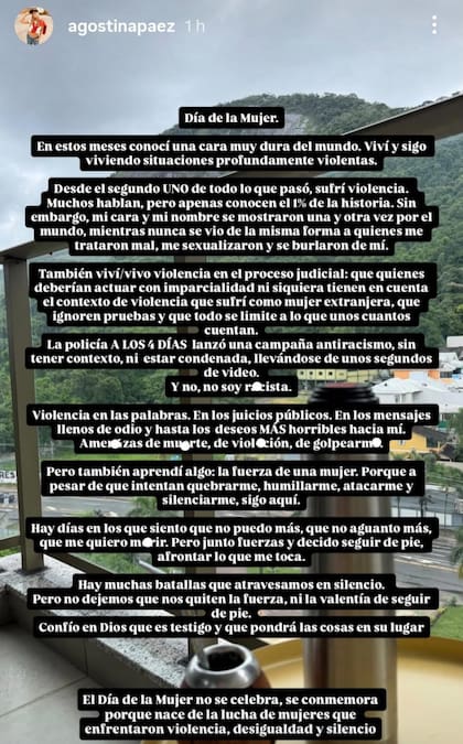 El posteo de Agostina Páez por el Día de la Mujer