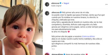El posteo de Ailén Cova