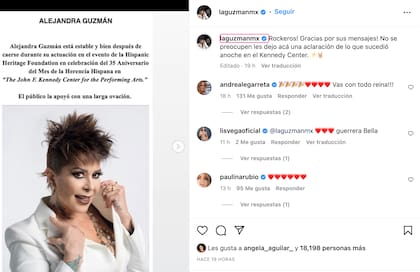 El posteo de Alejandra Guzmán para agradecer el apoyo