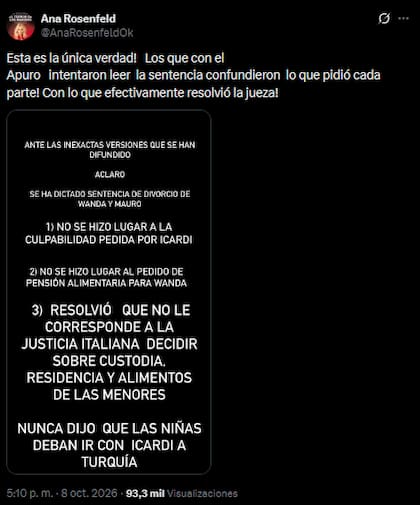 El posteo de Ana Rosenfeld que enfureció a Mauro Icardi