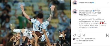 El posteo de Antonela dedicado a Messi tras la victoria. Fuente: Instagram