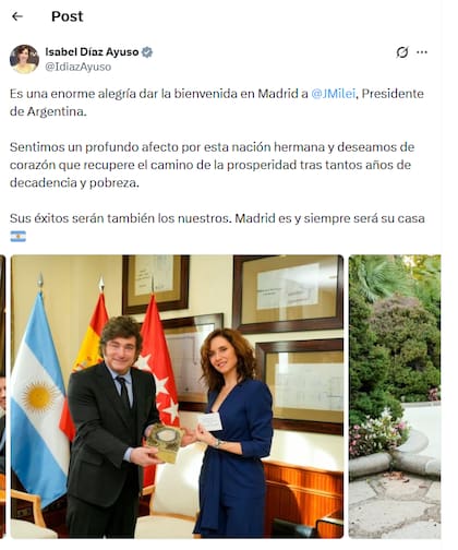 El posteo de Ayuso en X