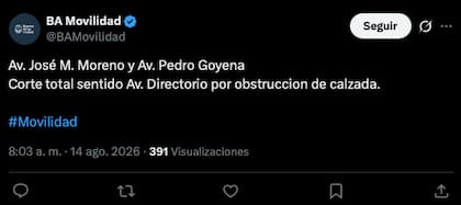 El posteo de BA Movilidad respecto a la circulación en la zona