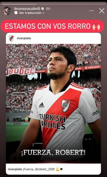 El posteo de Bruno Zuculini para apoyar a Robert Rojas en este duro momento