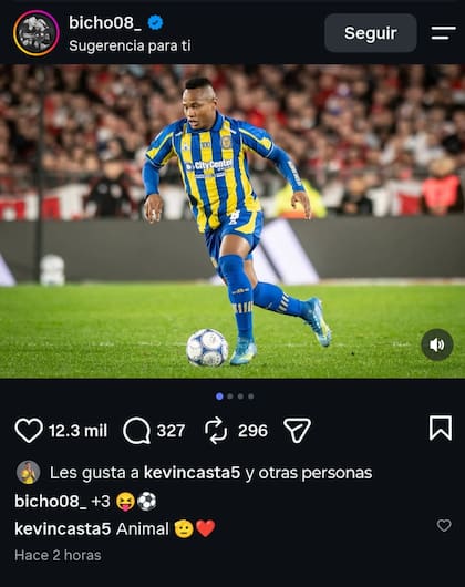 El posteo de Campaz que recibió un "me gusta" de Kevin Castaño