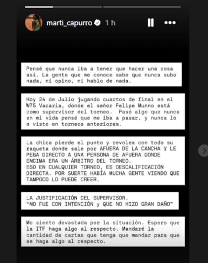El posteo de Capurro en Instagram después del episodio
