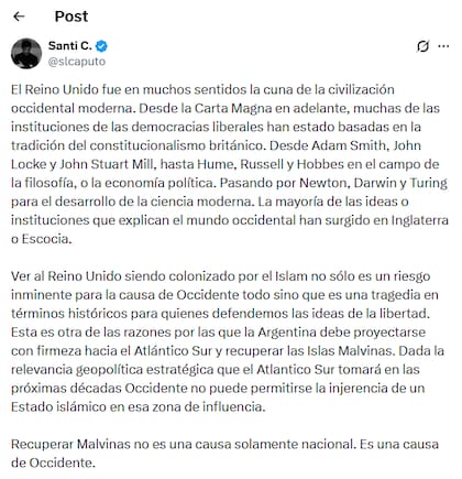 El posteo de Caputo en X