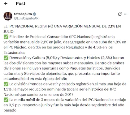 El posteo de Caputo en X