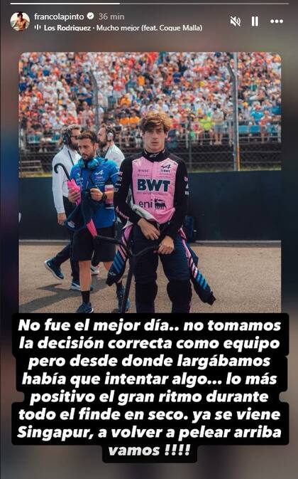 El posteo de Colapinto en Instagram