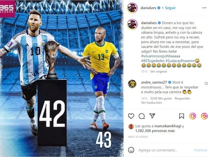 El posteo de Dani Alves, en diciembre de 2022, luego de que Messi ganara la Copa del Mundo en Qatar