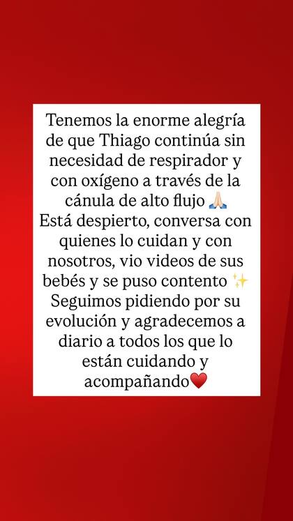 El posteo de Daniela Celis sobre la salud de Thiago Medina en redes sociales