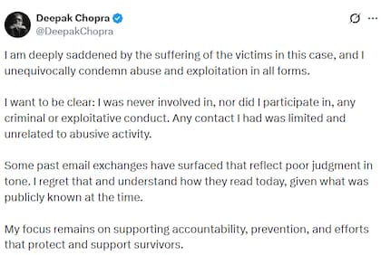 El posteo de Deepak Chopra (X: @DeepakChopra)