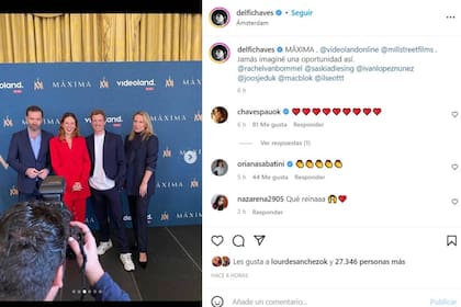 El posteo de Delfina Chaves muestra imágenes de la presentación de la serie Maxima, realizada en Amsterdam