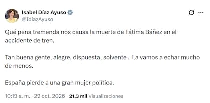 El posteo de Díaz Ayuso