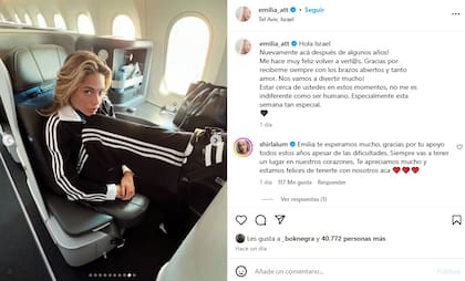 El posteo de Emilia Attias al llegar a Israel