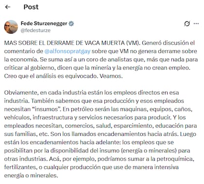 El posteo de Federico Sturzenegger en X