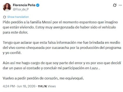 El posteo de Florencia Peña (Captura: X)