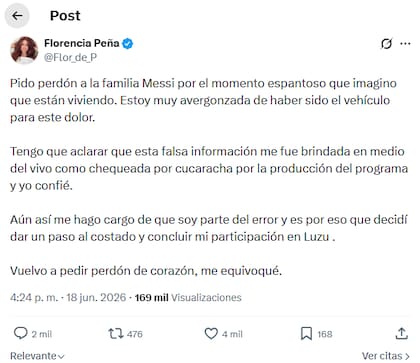 El posteo de Florencia Peña en X