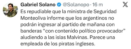 El posteo de Gabriel Solano