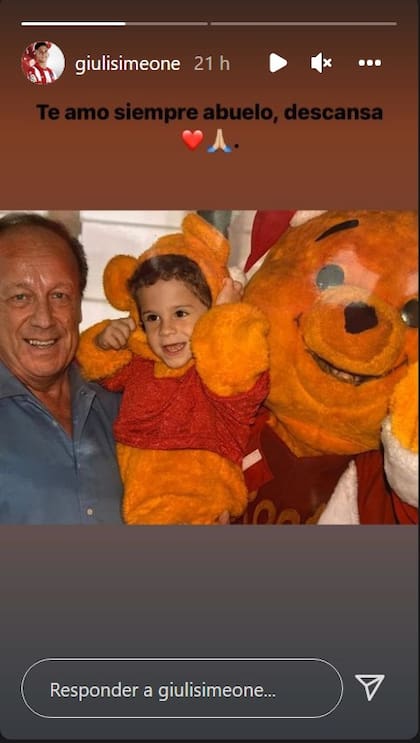 El posteo de Giuliano, uno de los hijos del Cholo Simeone, tras la muerte de su abuelo