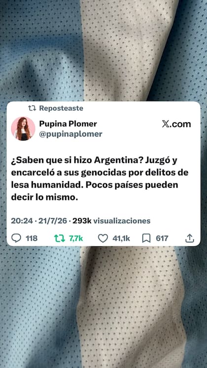 El posteo de Griselda Siciliani en historias de Instagram a favor de la Argentina