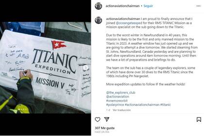 El posteo de Hamish Harding poco antes de sumergirse en el TItan, hoy desaparecido, para aproximarse a los restos del Titanic
