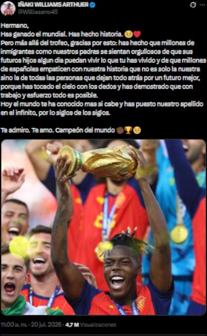 El posteo de Iñaki Williams Arthuer