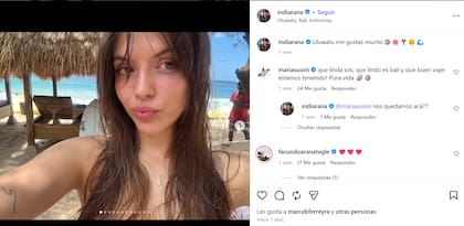 El posteo de India Arana en Bali y la reacción de sus padres en los comentarios de las fotos
