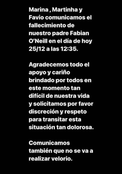 El posteo de instagram de los hijos de 0'Neill