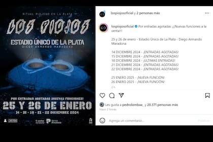 El posteo de Instagram donde Los Piojos anuncian nuevas funciones