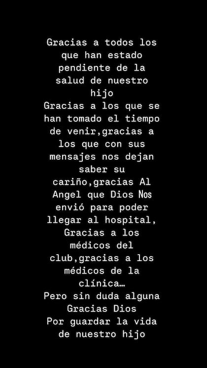 El posteo de Instagram que hizo Franco Armani sobre la salud de su hijo