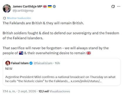 El posteo de James Cartlidge