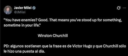 El posteo de Javier Milei, donde citó a Winston Churchill
