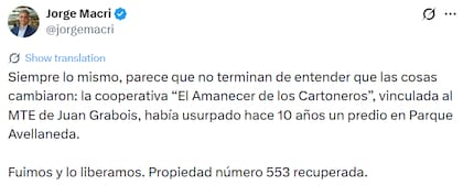 El posteo de Jorge Macri