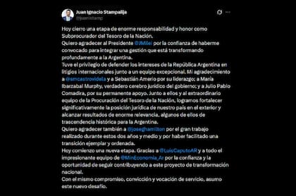 El posteo de Juan Ignacio Stampalija tras su flamante designación como secretario Legal y Administrativo del Ministerio de Economía