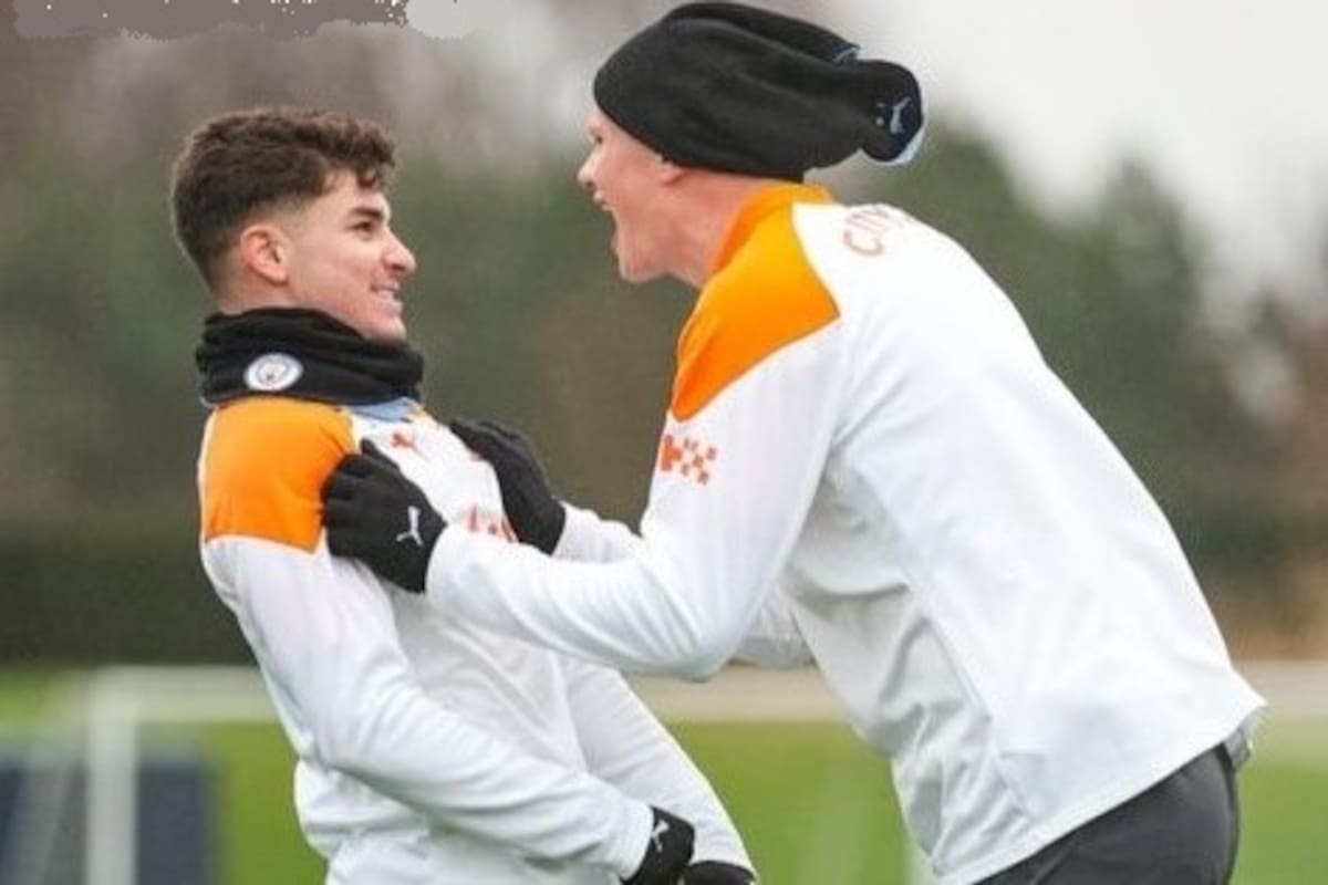 El posteo de Julián Alvarez con Haaland durante un entrenamiento del Manchester City