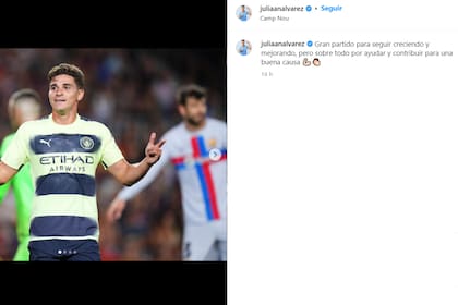 El posteo de Julián Álvarez luego de su gol para Manchester City en el encuentro ante Barcelona