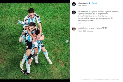 El posteo de Julián Álvarez tras la victoria argentina (Foto: Instagram @juliaanalvarez)
