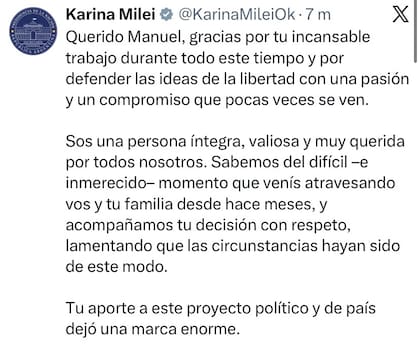 El posteo de Karina Milei