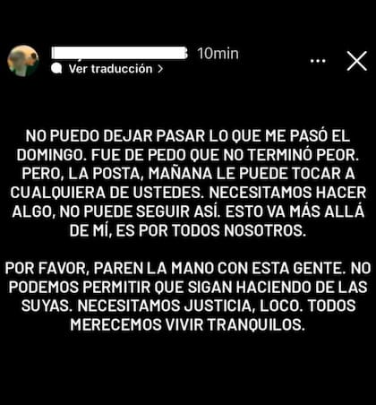 El posteo de la víctima