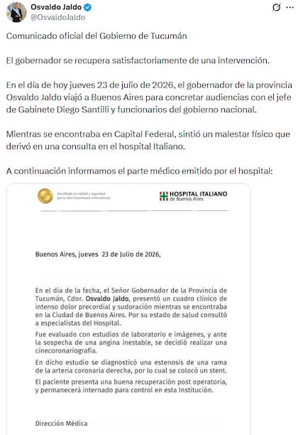 El posteo de la cuenta de Jaldo