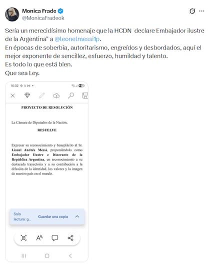 El posteo de la diputada Frade