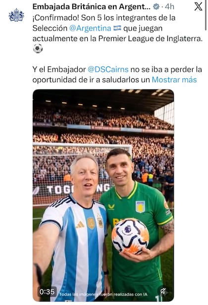 El posteo de la Embajada británica en la Argentina