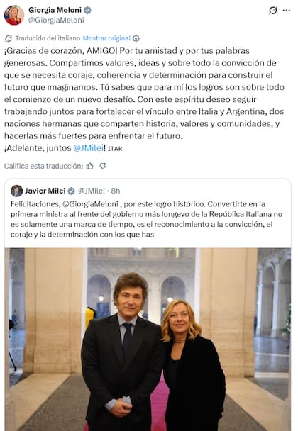El posteo de la líder italiana