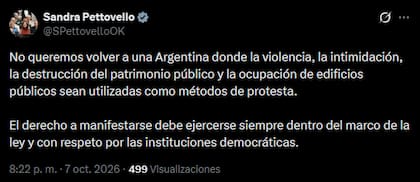 El posteo de la ministra de Capital Humano, Sandra Pettovello