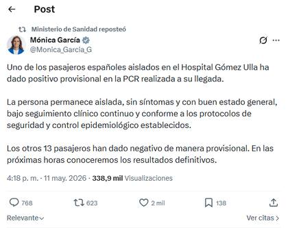 El posteo de la ministra de Sanidad de España