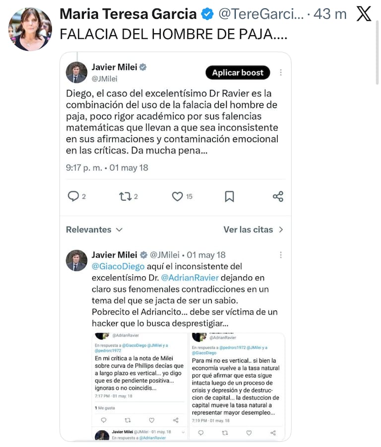 El posteo de la peronista Teresa García