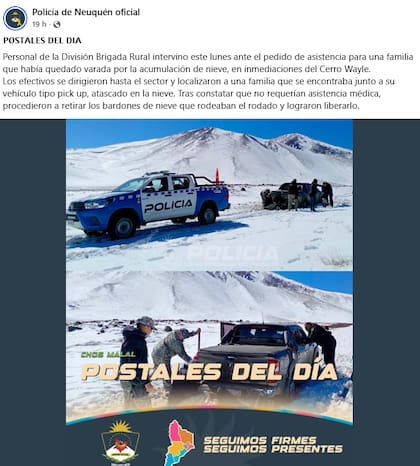El posteo de la Policía de Neuquén