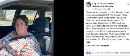 El posteo de la policía de Jackson sobre la mujer que se encontró dinero en un emparedado